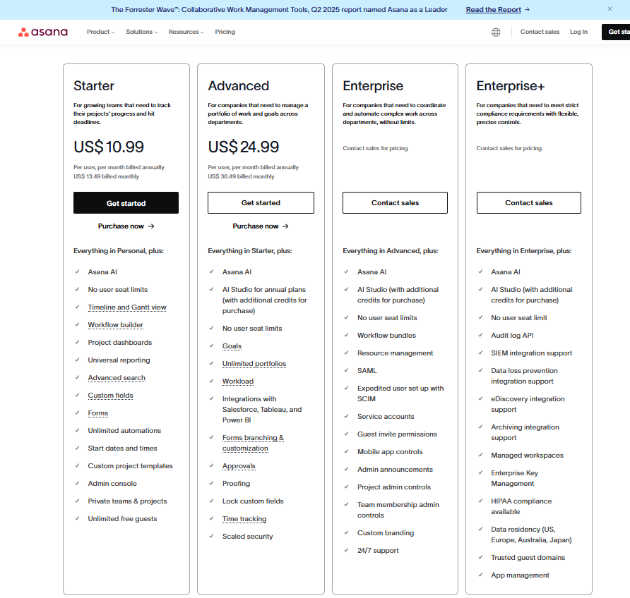 Asana AI tool, pricing plans under $20/month ai tool
