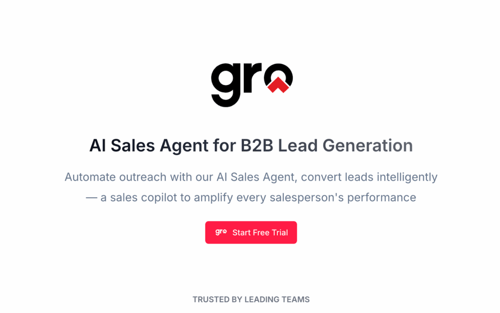 Gro LinkedIn automation software dashboard showing AI sales agent for B2B lead generation