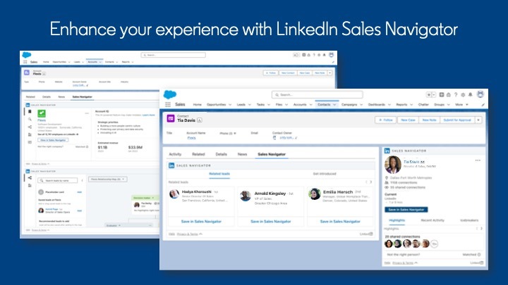 Salesforce LinkedIn CRM connect interface with LinkedIn Sales Navigator integration for real-time lead insights